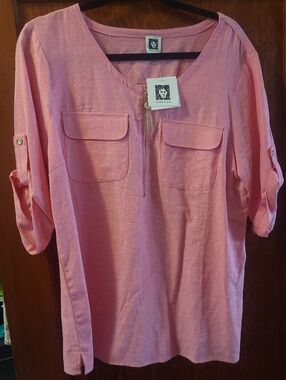 Anne Klein Linen Blend Tunic Top LG